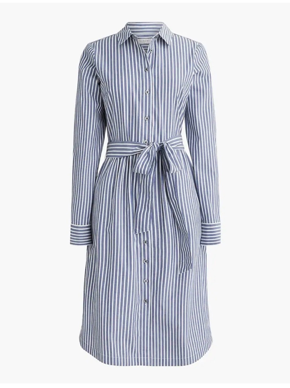 J. Crew Blue and White Striped Tie-Waist Shirt Dress